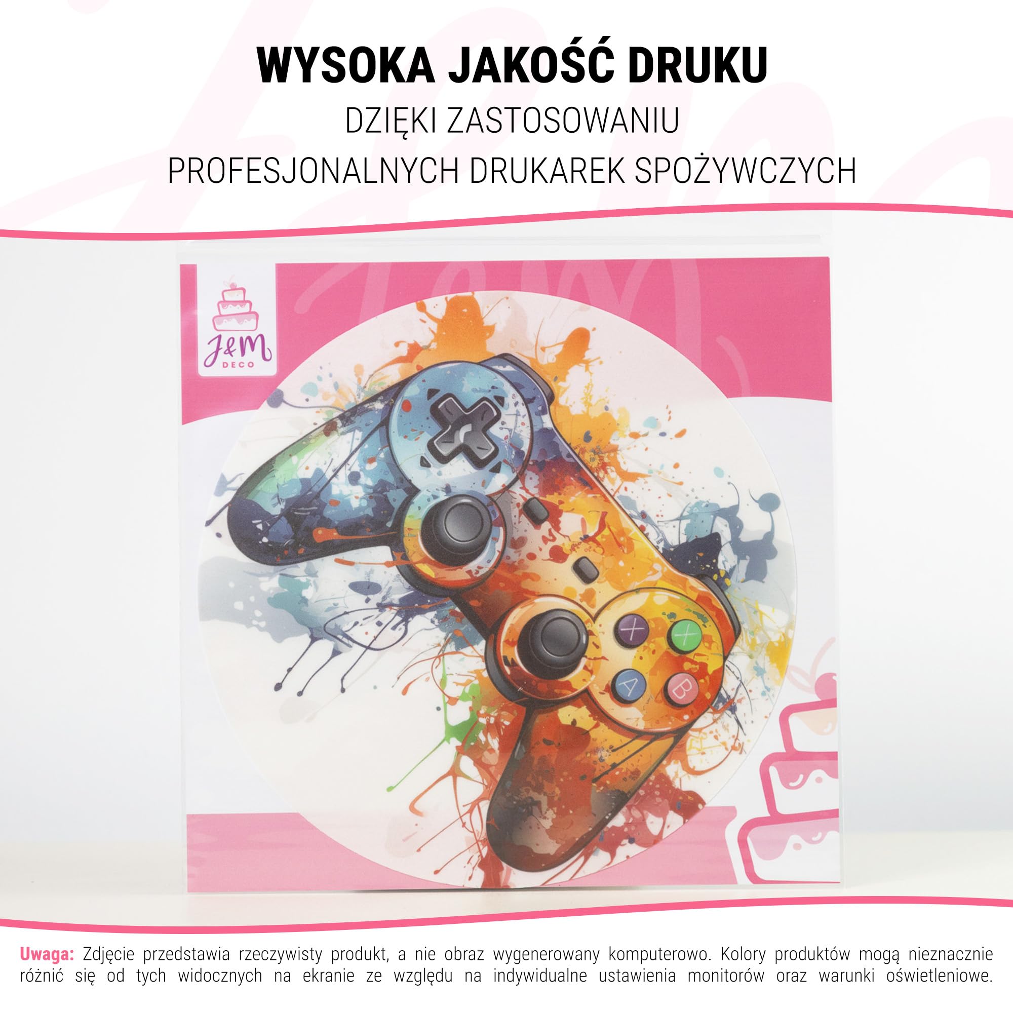 J&M DECO Opłatek na tort Gamer Ø20 cm – jadalna dekoracja urodzinowa dla dzieci – topper gamingowy z papieru opłatkowego 0,6 mm – bezglutenowy i wegański