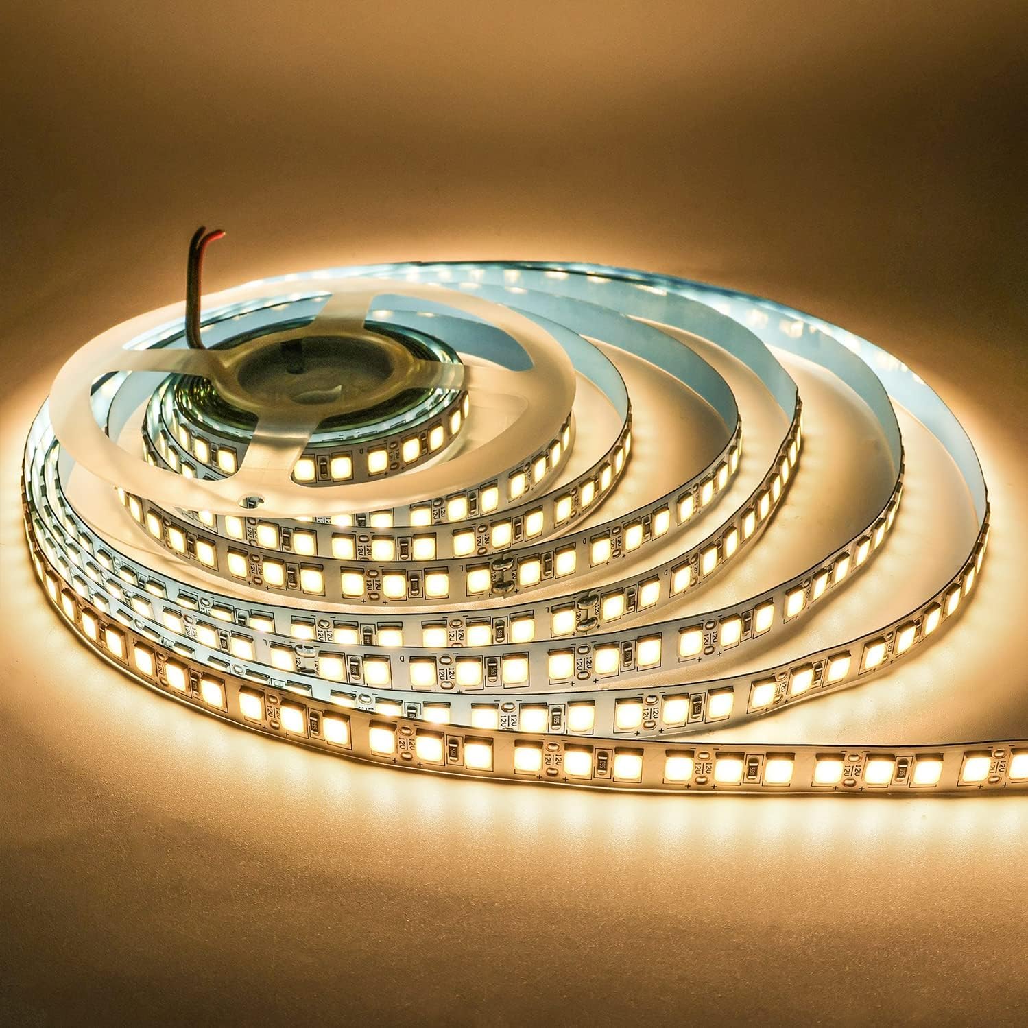 Tesfish 12V LED Strip Lights, 16.4ft Warm White 3000K Light Strips SMD 5054 IP20 120 LEDs/M, Total 600 LEDs Super Bright Rope Light Strip for Home, Shelf, Kitchen Decoration