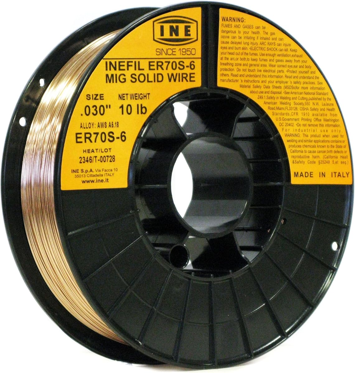 INEFIL ER70S-6 Alambre de soldadura MIG .030" — Carrete de 10 lb | Hecho en Italia | Alambre sólido para todas las posiciones para fabricación, remolques y acero estructural — AWS ER70S-6