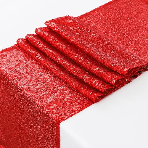 Miniatura 10 de Camino de mesa dorado  Paquete de 10 caminos de mesa de lentejuelas de 12 x 108 pulgadas de largo para bodas, fiestas, cumpleaños, reuniones,