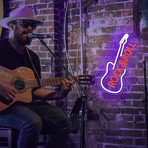 Miniatura 5 de Letrero de neón de guitarra para decoración de pared, luces LED de neón de música en vivo para estudio de música, letrero luminoso de guitarra rock