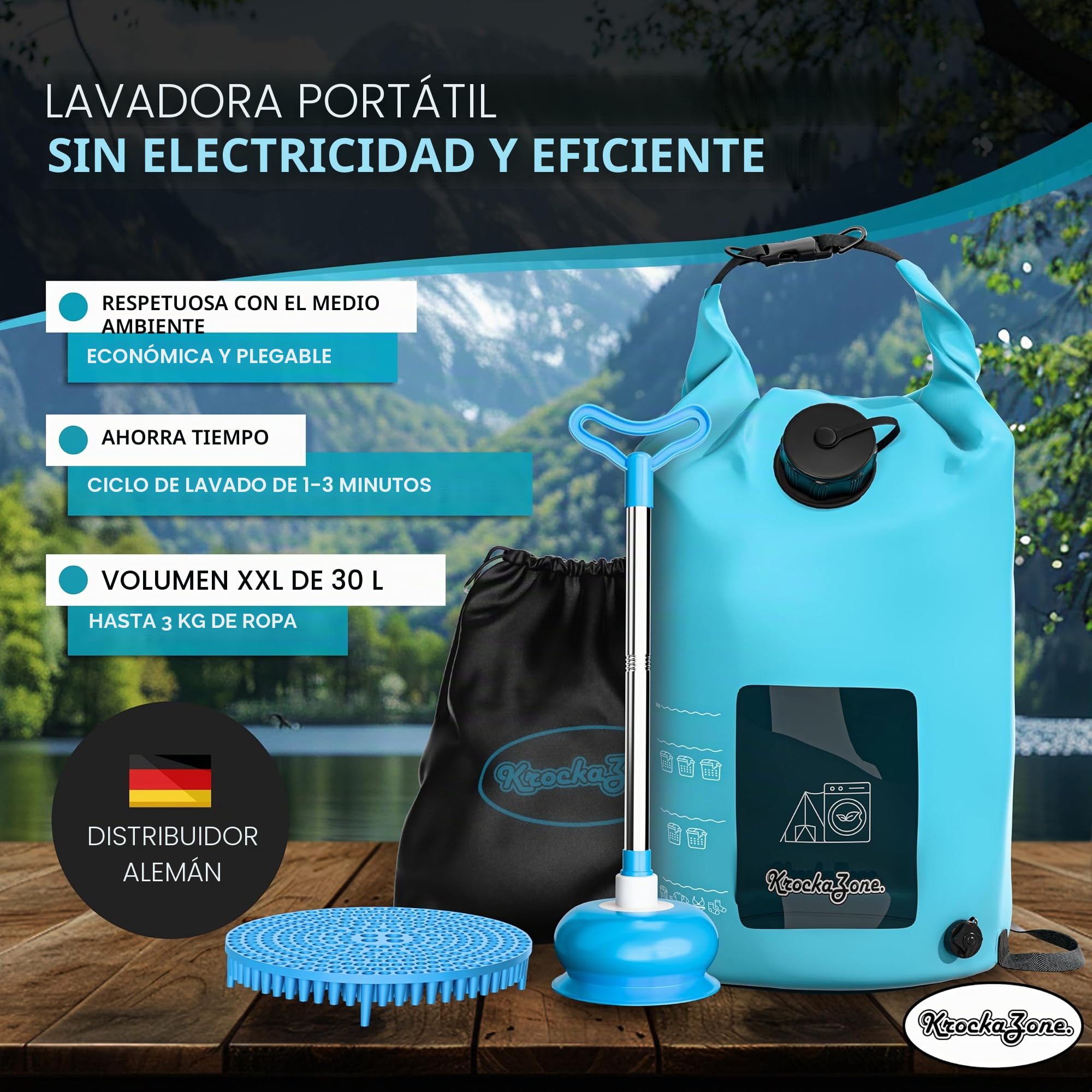 Lavadora portátil sin electricidad – Bolsa de lavado plegable Pömpel Waschbrett Set, pequeño y ligero para lavar a mano, mano – Outdoor mobile mini Waschtasche para camping, viajes, vacaciones