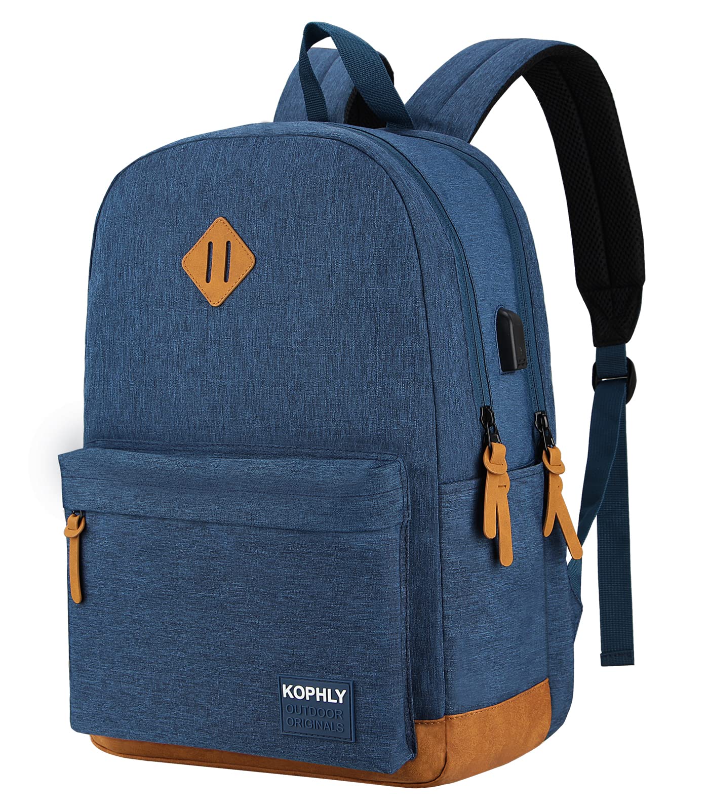 SUPACOOL Lightweight Laptop Backpack with USB Charging Port for Men and Women, Double Layers Backpack for College, Work, Travel, Casual(Navy Blue)