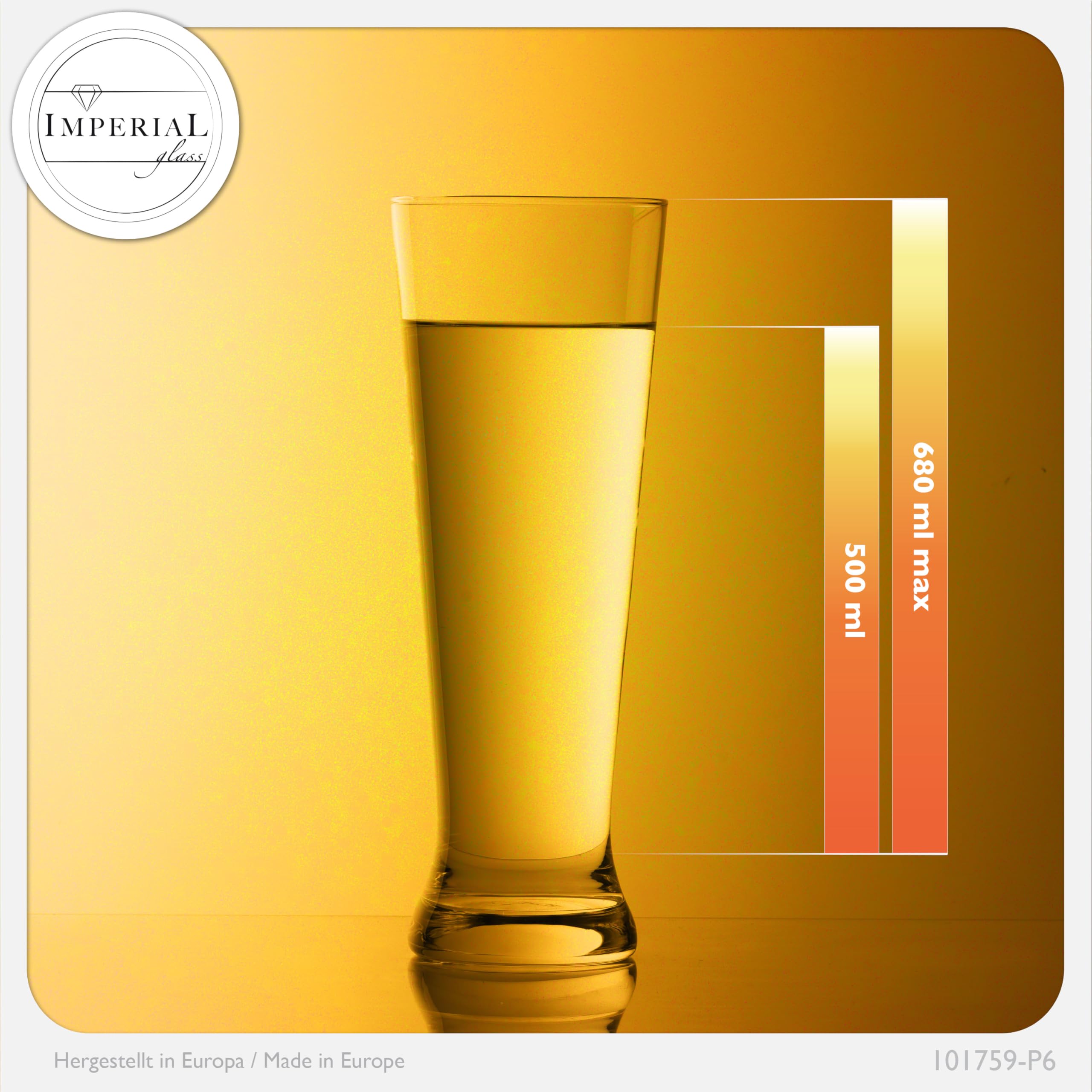 Hohe Weizengläser aus Crystalline Glas Set 6 Stück 500ml (max. 680ml) Spülmaschinenfest Biergläser Pilsner