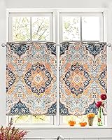 Vista 24 de Cortinas traslúcidas de hojas de flores de 45 pulgadas de largo, juego de 2 paneles de cortinas para cocina, dormitorio, sala de estar, puerta