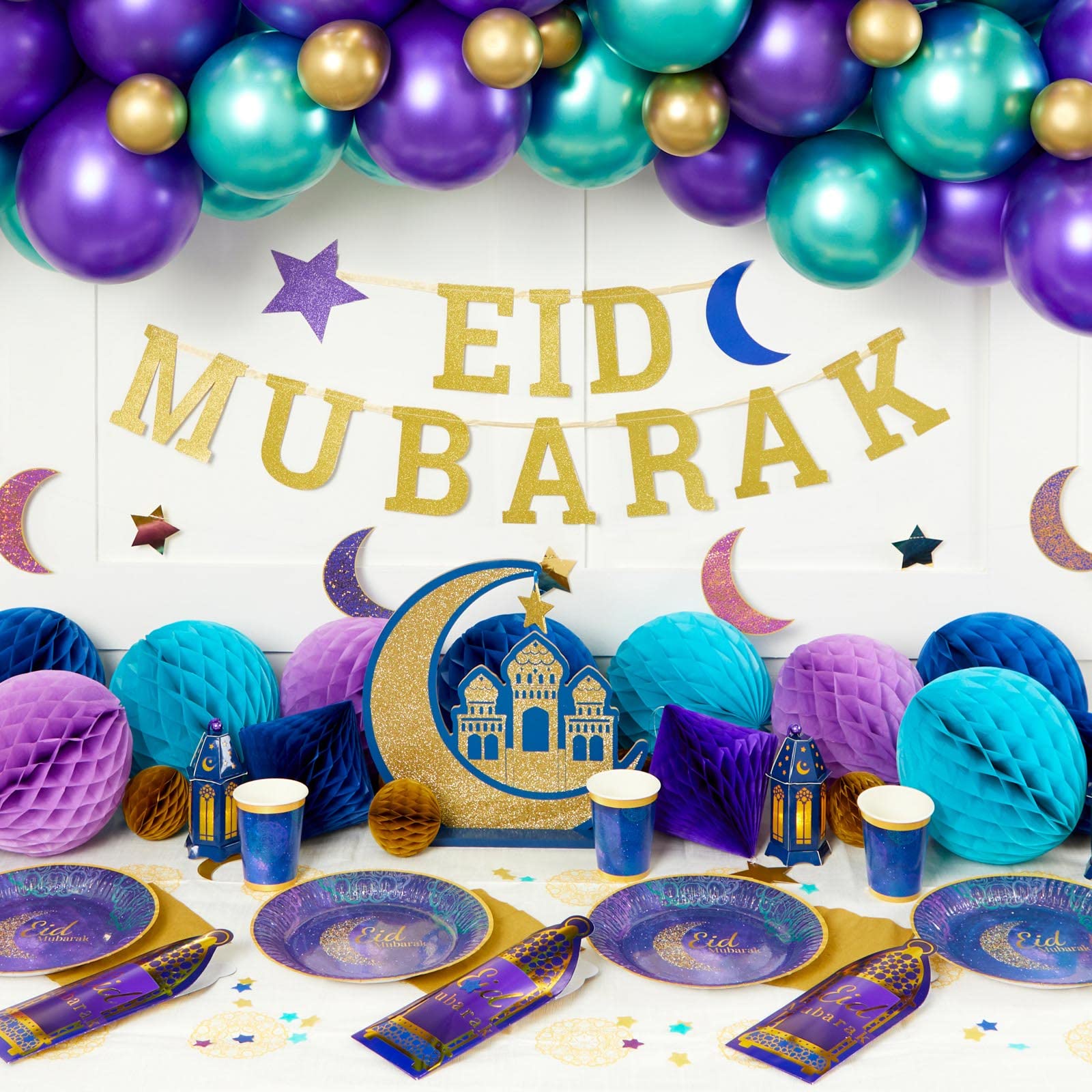 Amscan 9914181 - Opulent Eid Honeycomb Hanging Decorations - 3 Pack, Purple - Image 2