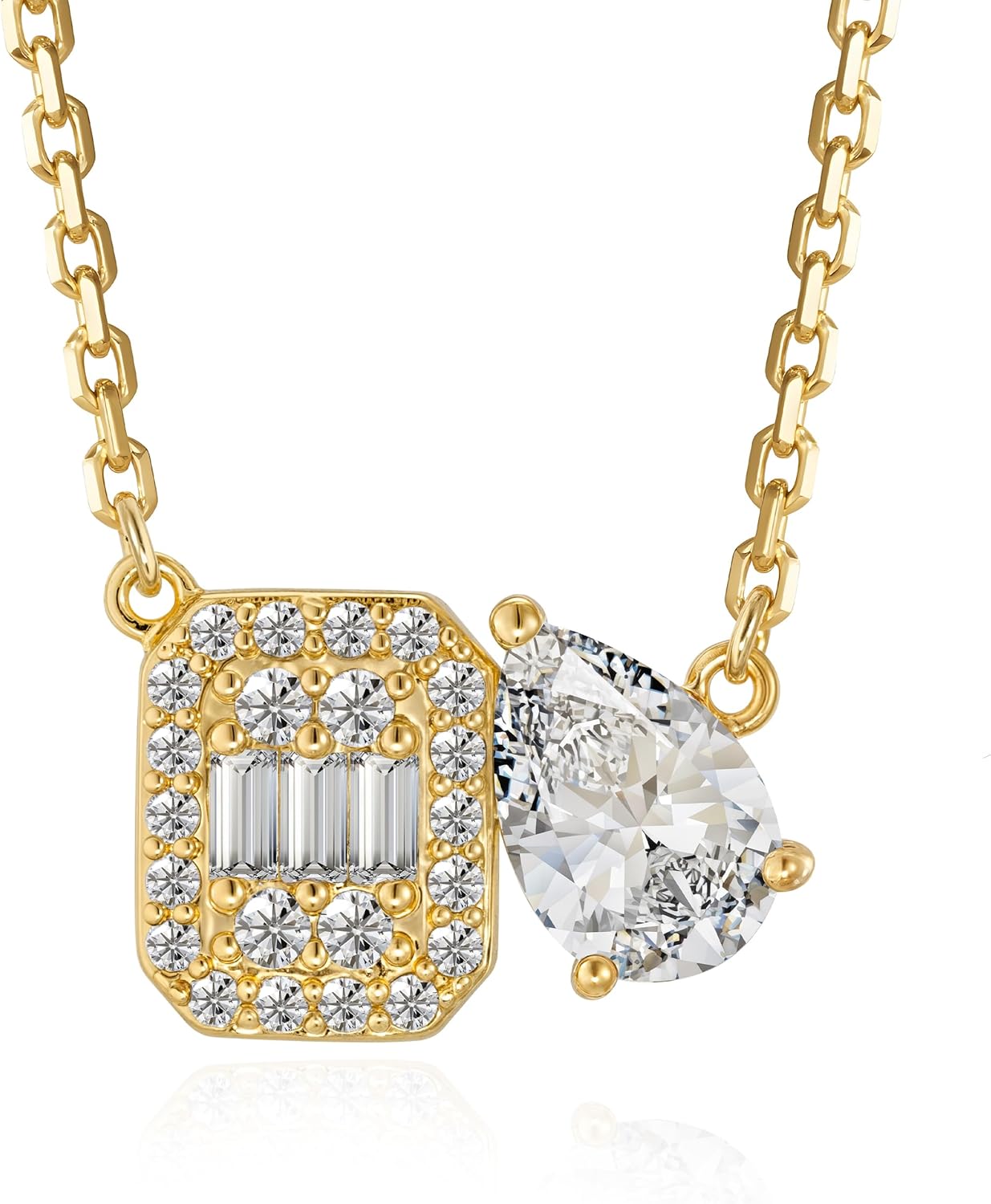 Fettero Gold Necklace for Women - 14K Plated Dainty Gold Necklaces Cute Charm Bow Heart Toi et Moi Pendant Trendy Necklaces for Women Jewelry