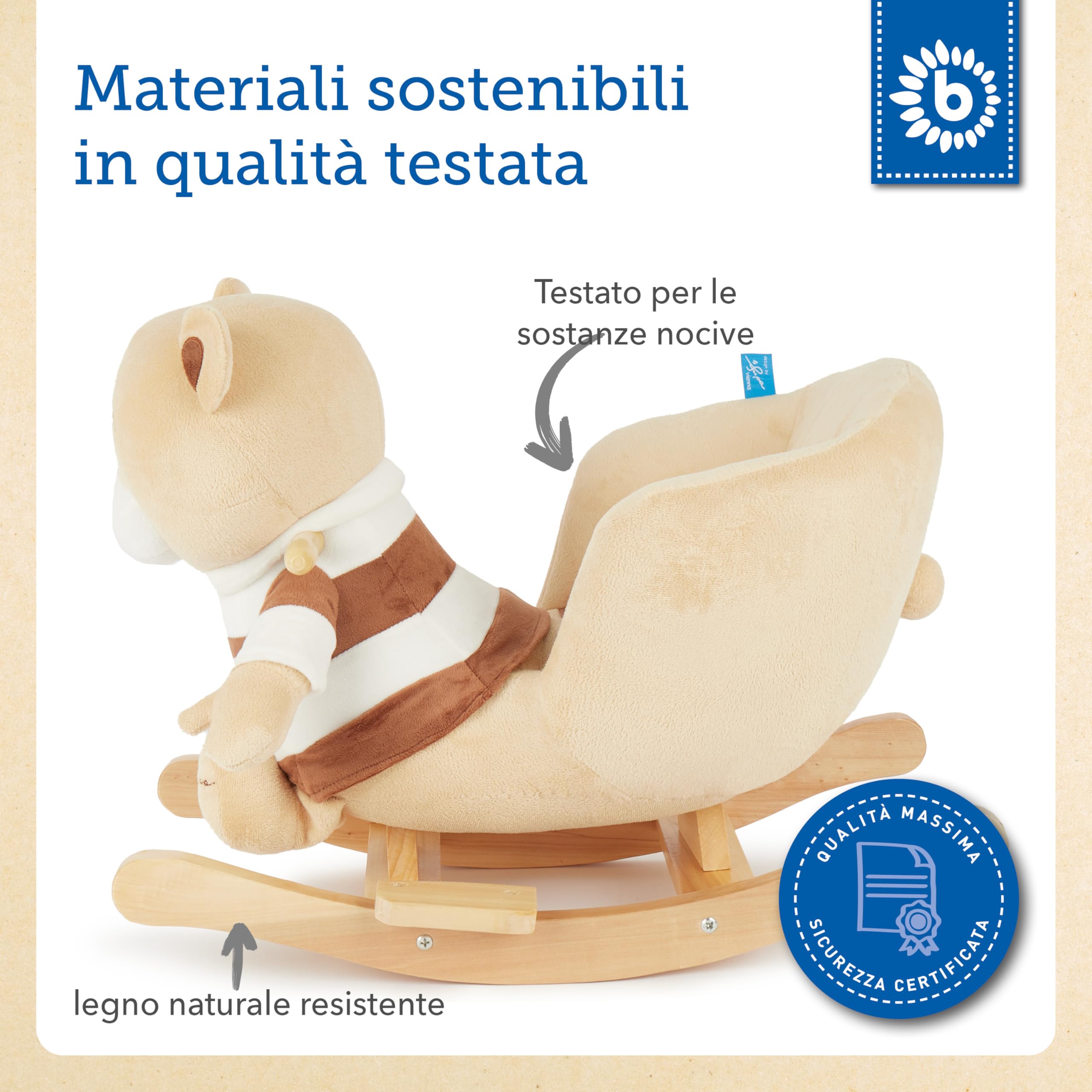 Bieco 74004003 - peluche a dondolo Bubu orso, marrone, per bambini sedia a dondolo, sedile e schienale, altalena peluche per neonati e bambini di circa 60 x 30 x 50 cm