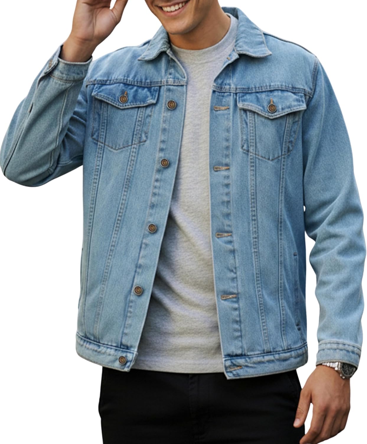 JMOJO Denim Jacket Men - Casual Vintage Regular Fit Button Down Trucker Style – Mens Jean Jackets Stylish Everyday Outerwear