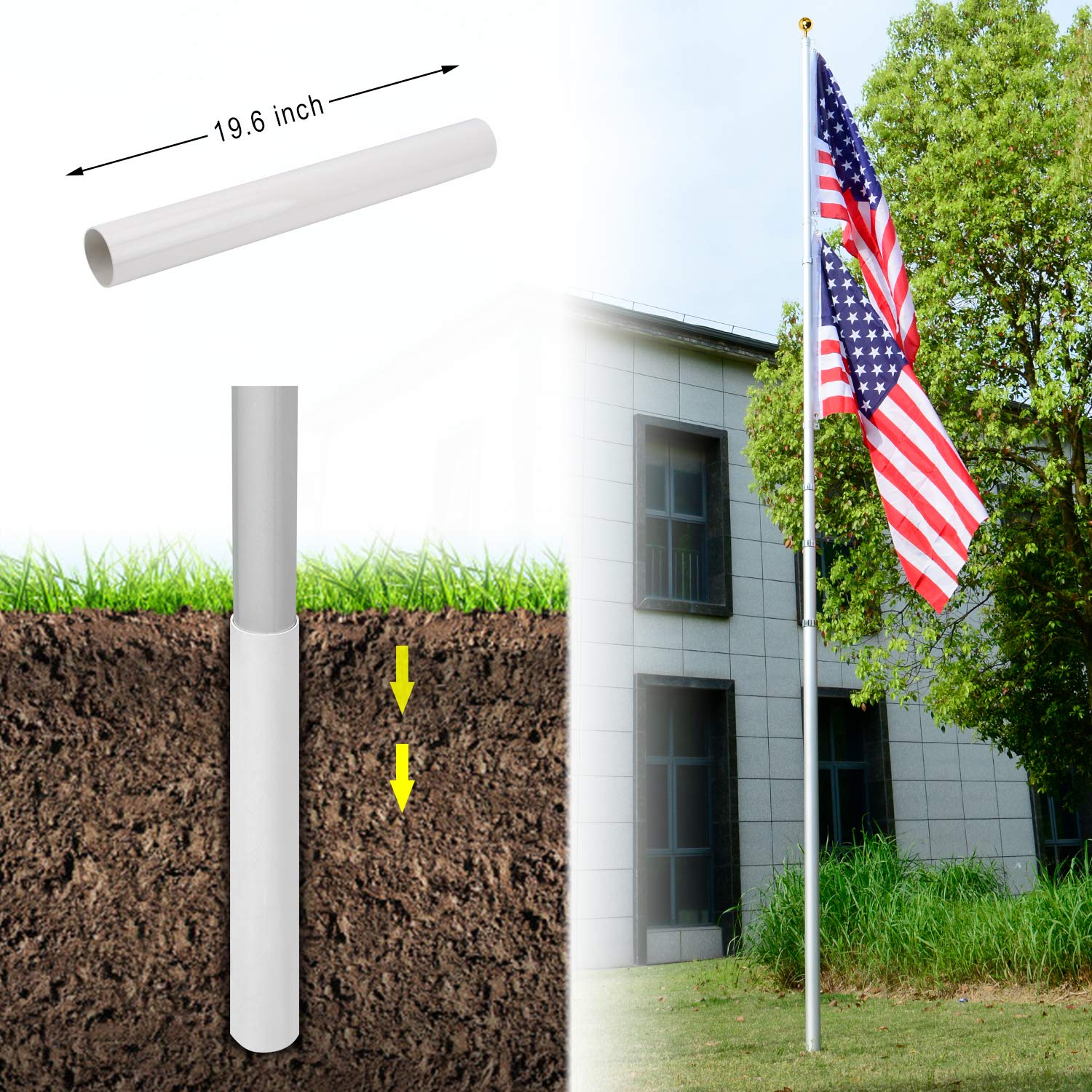 Buy AKTOP 25FT Telescoping Flag Poles Kit, Portable 16 Gauge Aluminum In Ground American Flag