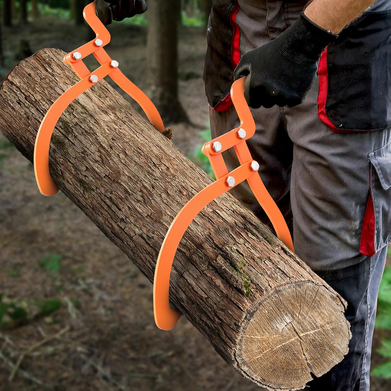 20 Inch Logging Tongs Logging Skidding Tongs with Non Slip Grip 2 Claw Stainless Steel Hand Log Grapple, Handling, Log Tongs Grapple Lifting, Dragging Carrying Logging Tool Equipment Orange