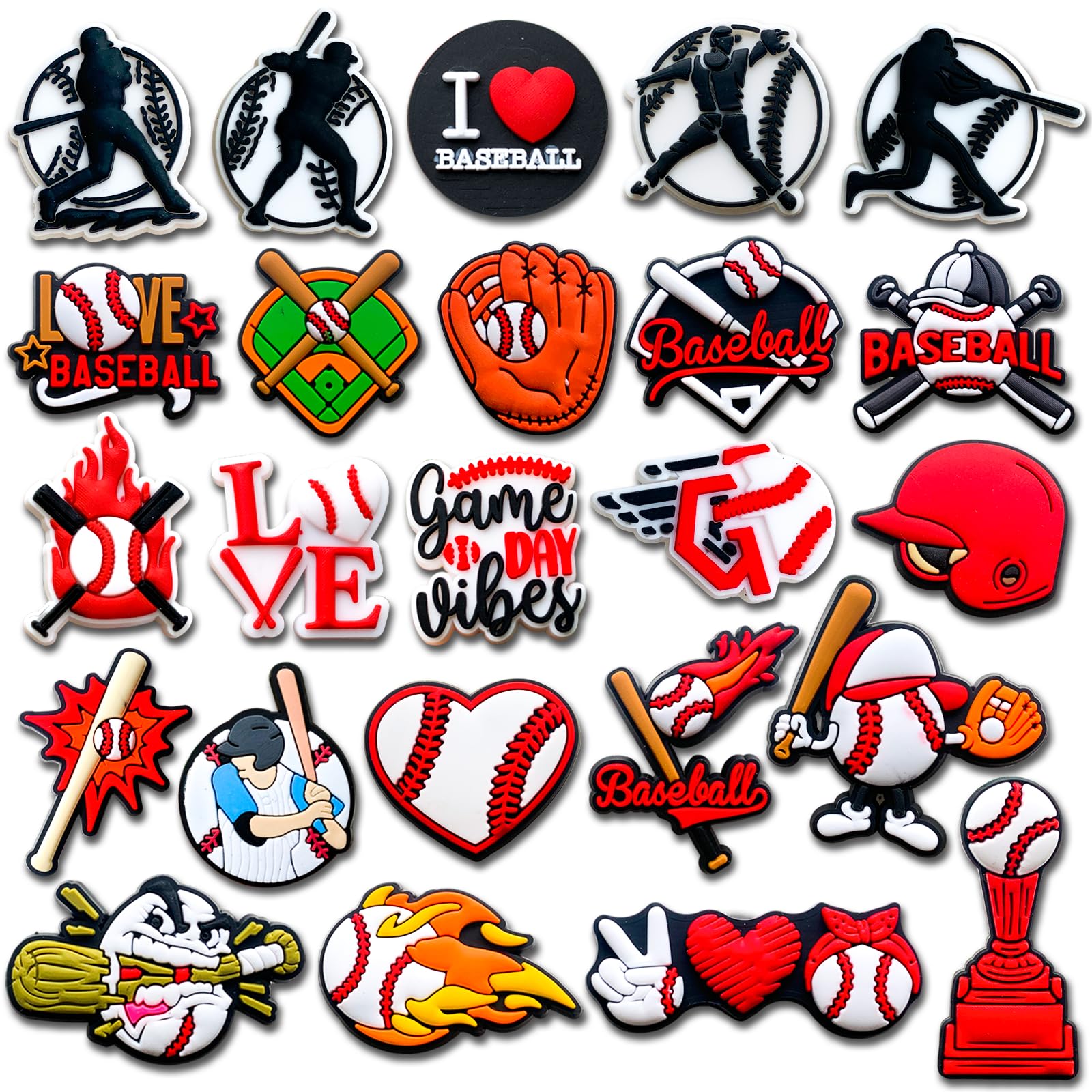 Zanerolan24Pcs Baseball Shoe Decoration Charms for Clog, Sports Ball Charms Accessories, Polyvinyl Chloride, No Gemstone