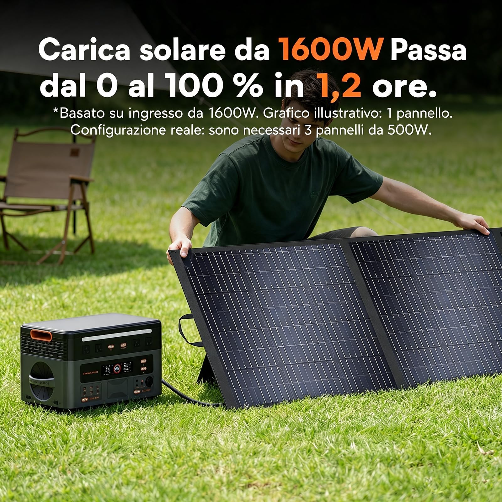 PowerMax 3600PE Centrale Elettrica Portatile con Pannello Solare 100W, 3600W Generatore Solare, Batteria LiFePO₄ 2016Wh, per Campeggio/Caravan/Emergenze (PM3600PE+100W)