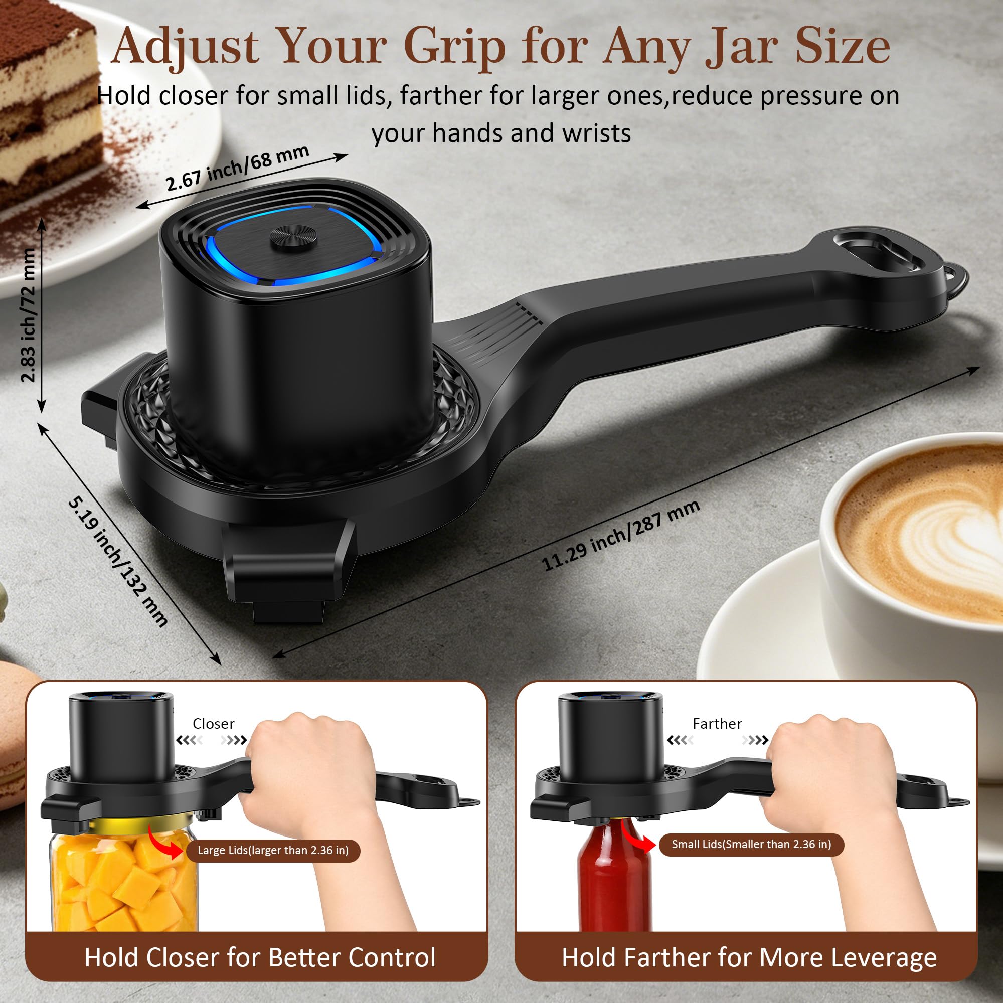 Ouvre-Boîte électrique, Ouvre-Boîte de Conserve Automatique à Une Touche, Rechargeable Ouvre-Bocal électrique, Ustensile de Cuisine pour Seniors, Arthrite & Faiblesse des Mains (Noir)