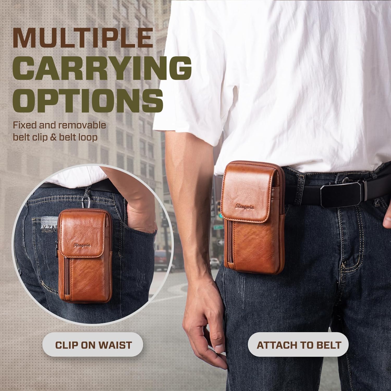 hengwin Genuine Leather Crossbody Bag for Men/Women, Small Messenger Bag Cell Phone Purse Shoulder Holster Passport Pouch - Image 6