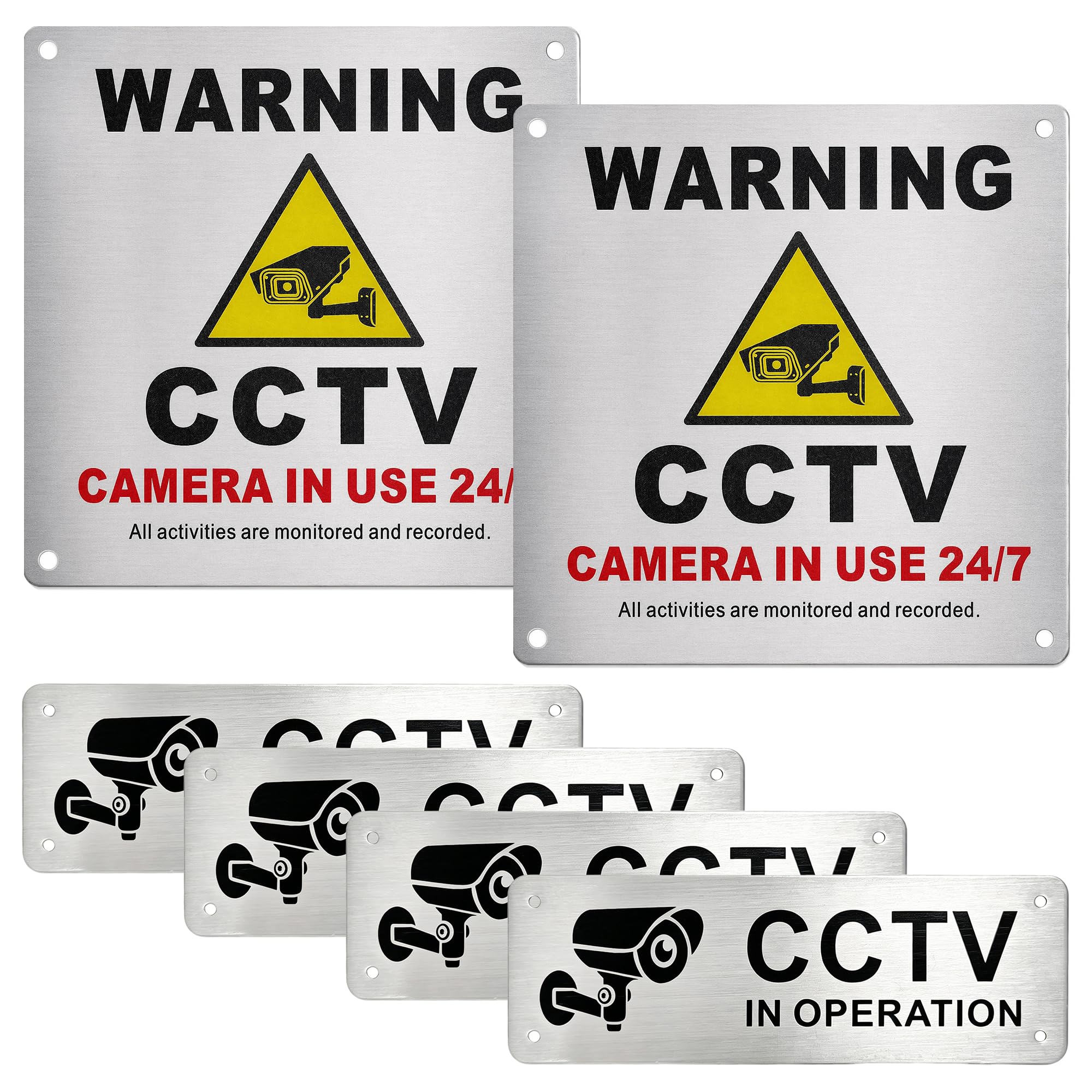 4+2 Aluminium CCTV Sign, CCTV in Operation Sign, Outdoor CCTV Signs for Home and Business, Pre-drilled Monitoring Sign, CCTV Camera Sign, Aluminium Warning Sign for Home and Business