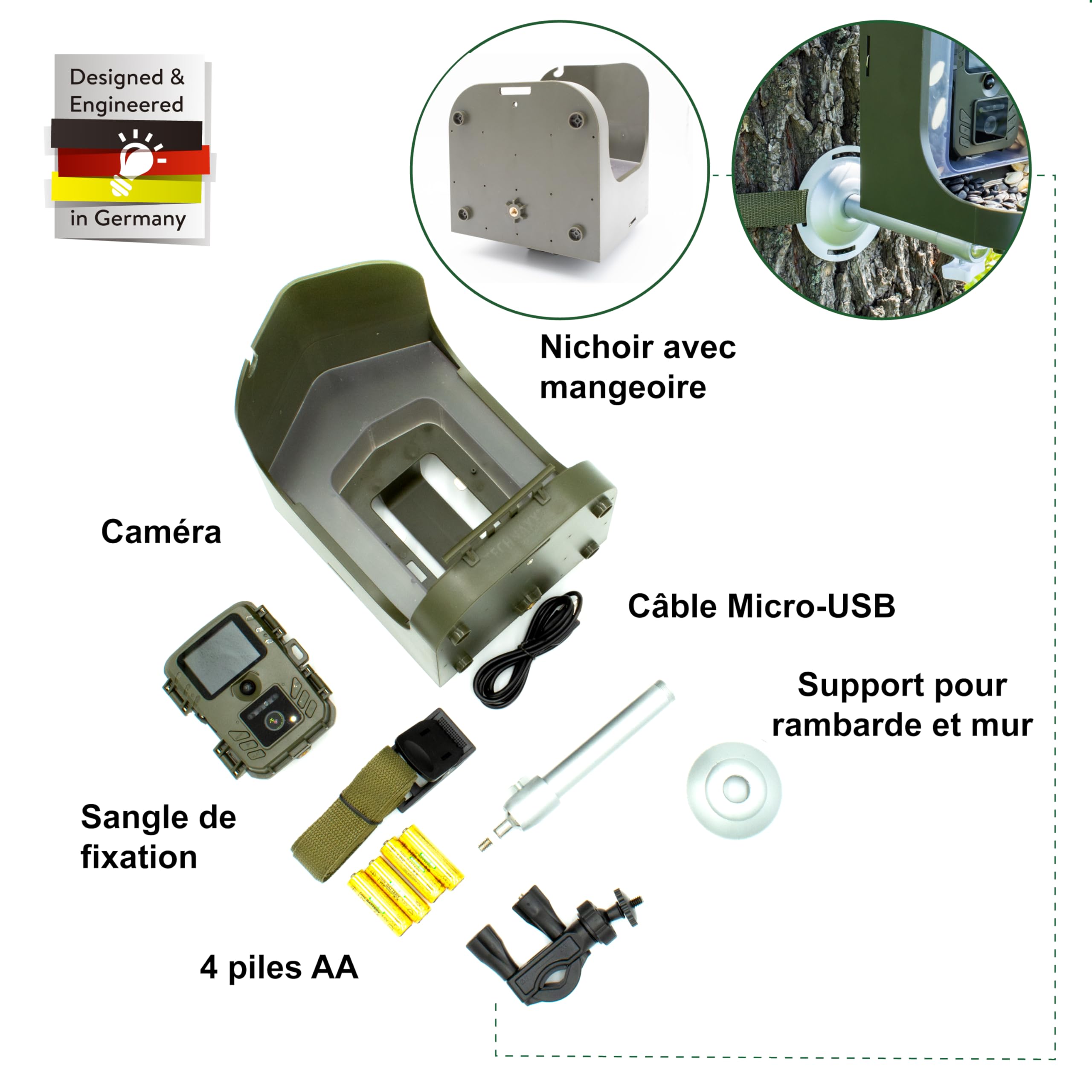 Technaxx Nichoir avec Caméra Full HD 1080p – Mangeoire Extérieure avec Angle 100°, Vision Nocturne, Détecteur PIR, Ralenti, IP56 Étanche, Montage Mur et Balcon – TX-165