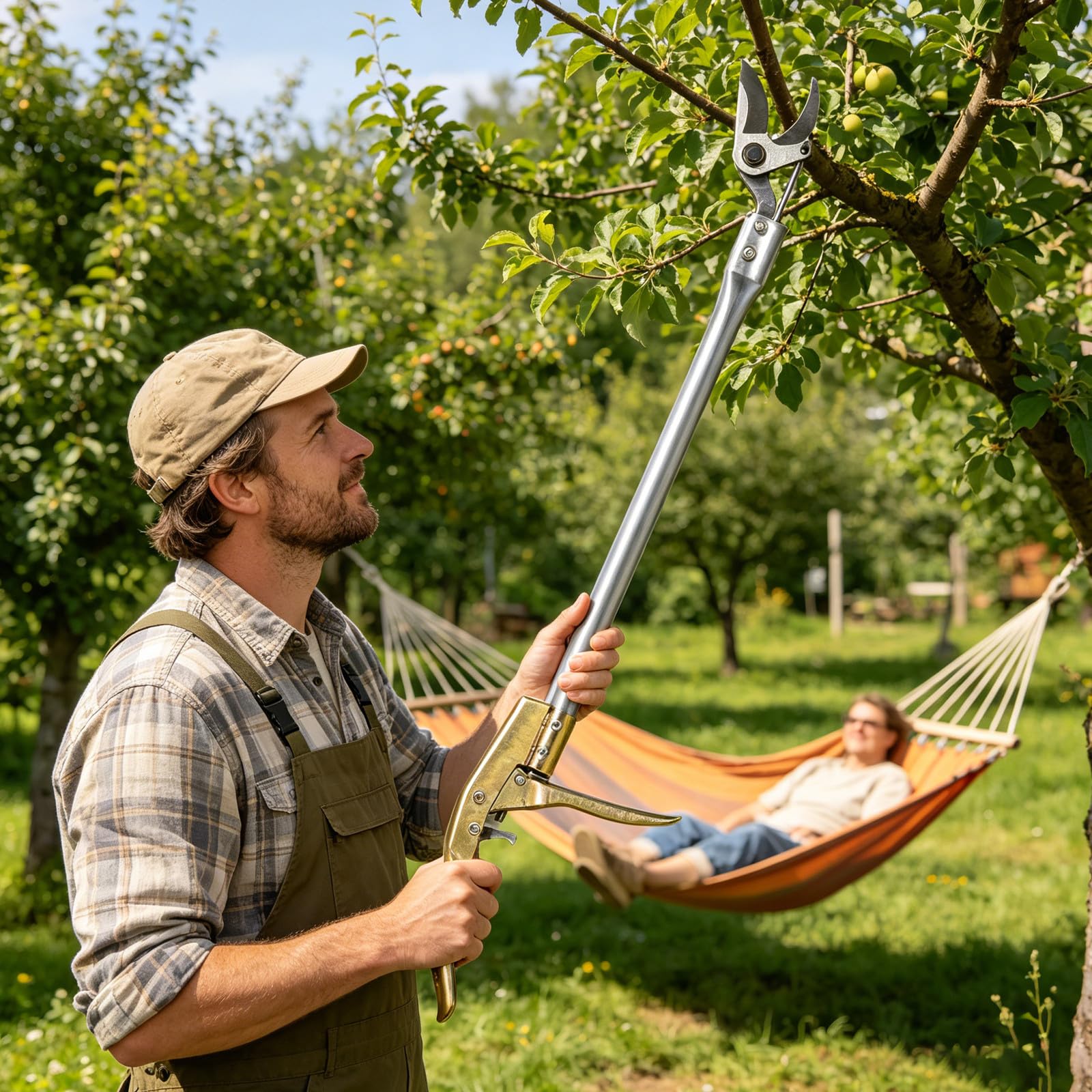 KICHOUSE Sécateur à main longue portée (62,5 cm) pour la taille des arbres - Cueille-fruits à une main - Idéal pour la taille des branches hautes, plaqueminiers et rosiers