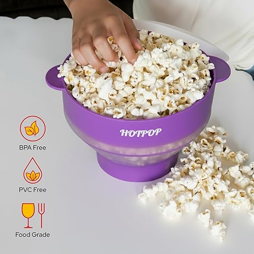 Miniatura 112 de El Hotpop Original - Palomitero para microondas, Popcorn, contenedor de silicona para hacer de palomitas de maíz, cuenco plegable sin BPA y apto