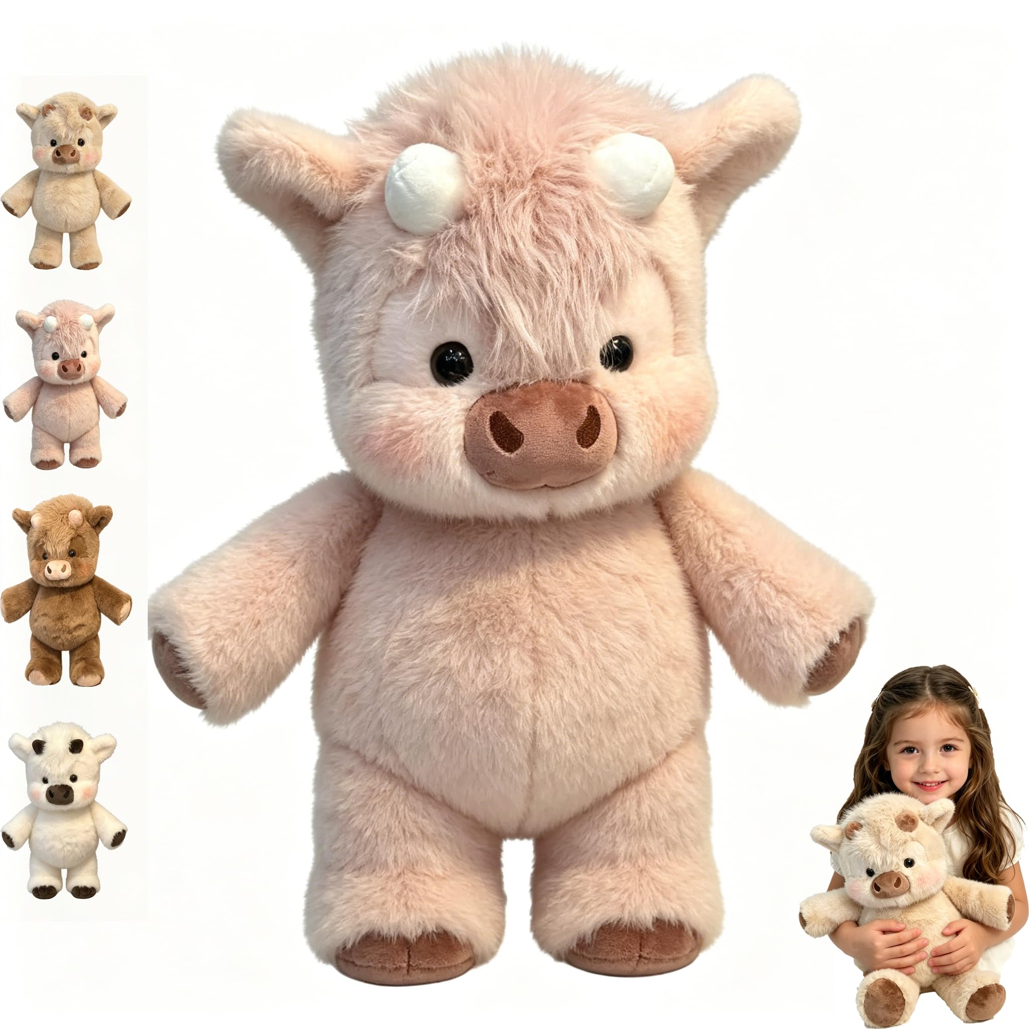 Running Plushies, Soft Cute Running Pink Highland Cow Plush, Interactive Moving Legs Stuffed Animals for Stress Relief for Decor Gift Desk Companion (A-Pink Highland Cow, 17.7IN) â image 1