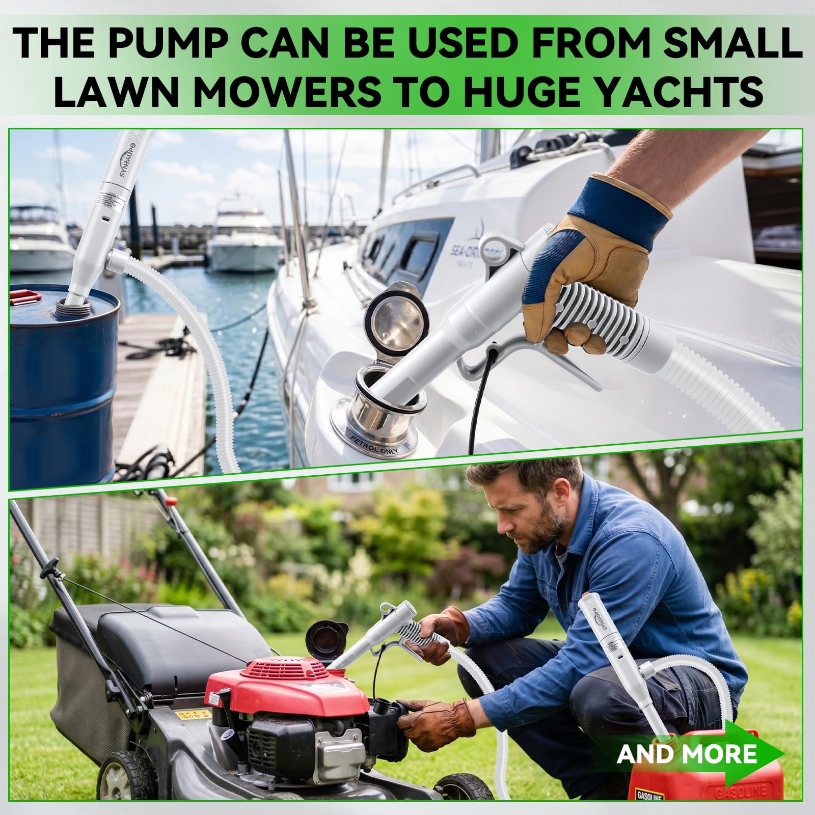 Pompa di Trasferimento Carburante Auto Arresto,12 L/min | Doppia Alimentazione USB-C/AA,Ingresso Olio da 28 mm,Cavo di ricarica USB,Pieghevole,Tubo da 130 cm,Regolazione,3,2 GPM