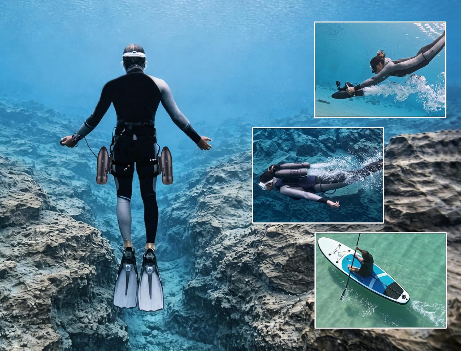 Aquila Drive CM6-1 Dual Battery Underwater Scooter, Paddle Board Motor with 2x4400mAh, Handheld/Backpack/SUP Mount Electric Thruster for Diving Snorkeling in Sea Lake Pool, Kayak Boat Use
