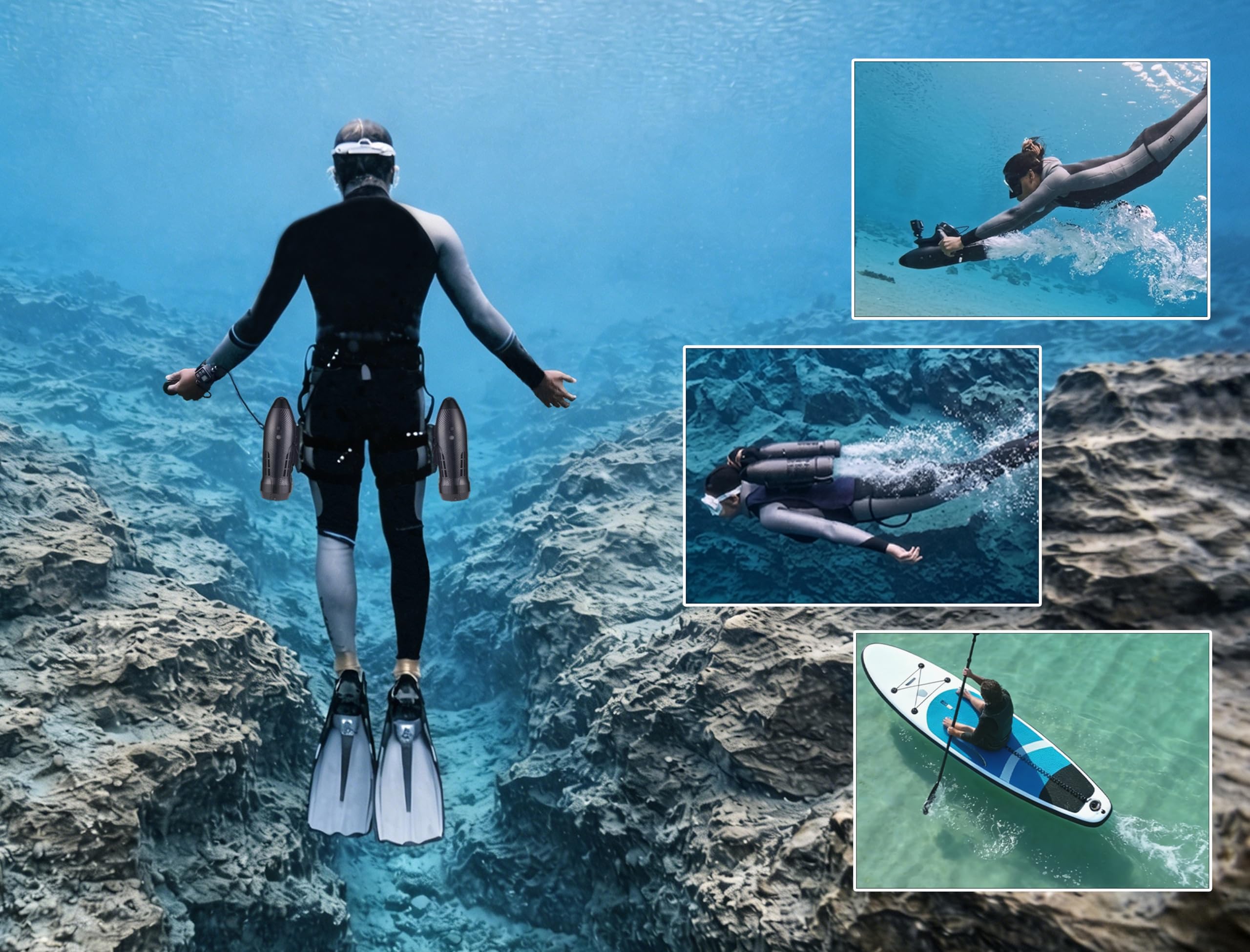Camolech Aquila Drive CM6-1 - Scooter submarino de batería dual, motor para tabla de remo con 2x4400mAh, propulsor eléctrico de montaje manual/mochila/SUP para buceo, esnórquel en mar, lago y piscina
