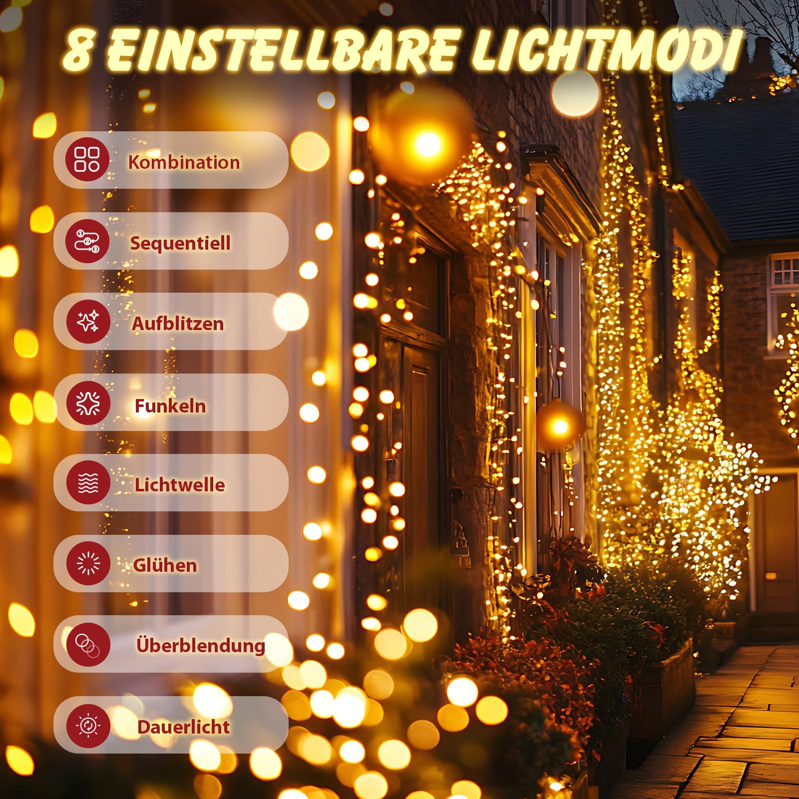 SALCAR 15m 1500er LED Cluster Lichterkette Außen, Weihnachtslichterkette mit 8 Modi und Memory, Wasserdicht Christbaumbeleuchtung für Innen Außen Garten Weihnachtsbaum Hochzeit, Warmweiß