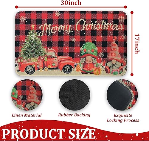 Miniatura 2 de Tapete decorativo de Navidad con diseño de búfalo rojo, de 30 x 17 pulgadas, antideslizante, lavable, de bajo perfil, para interiores y exteriores