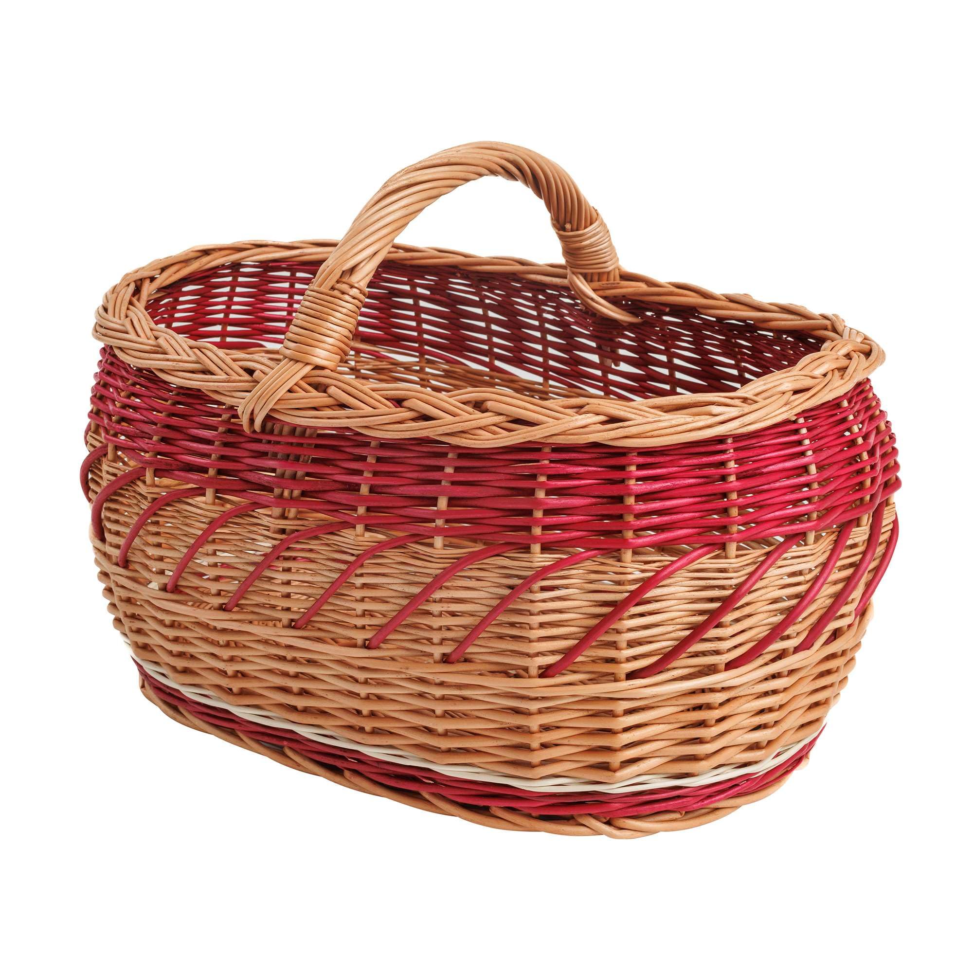 BOGATECO Cestino in vimini naturale con maniglia, grande cestino per la spesa 45 x 30 x 23, tessuto a mano, disponibile in quattro colori, cestino portaoggetti, carrello | rosso