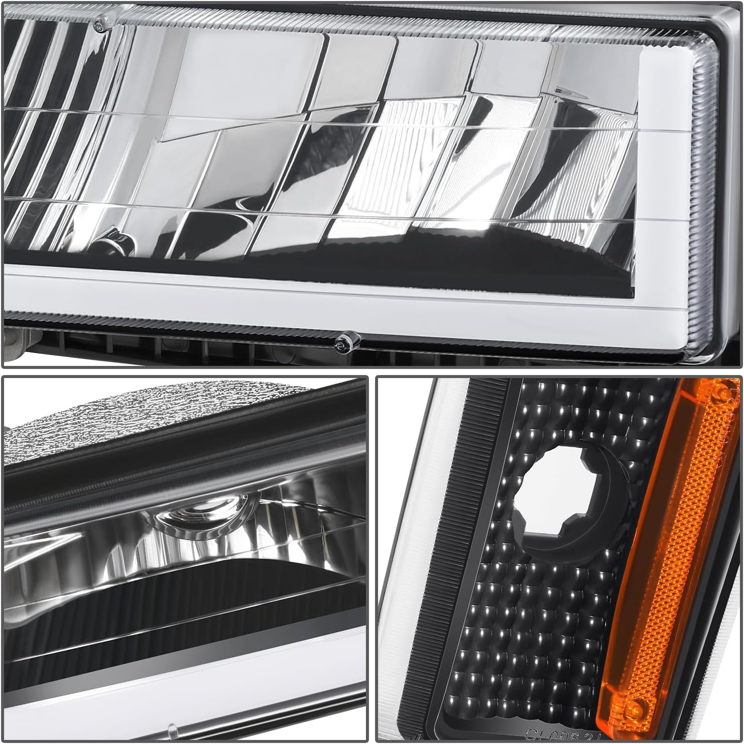 DNA MOTORING U Style LED DRL Headlight+Bumper Signal+Corner Lamps Set Compatible with 88-93 Chevy C/K1500-3500,Black/Amber,HL-LB3-8P-C1088-BK-AM