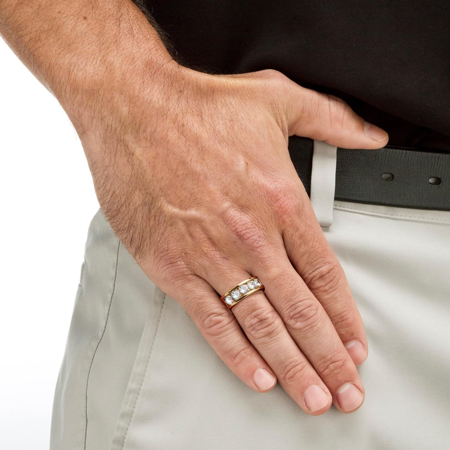 PalmBeach Yellow Gold Ion-Plated Stainless Steel Round Cubic Zirconia Ring Sizes 5-13