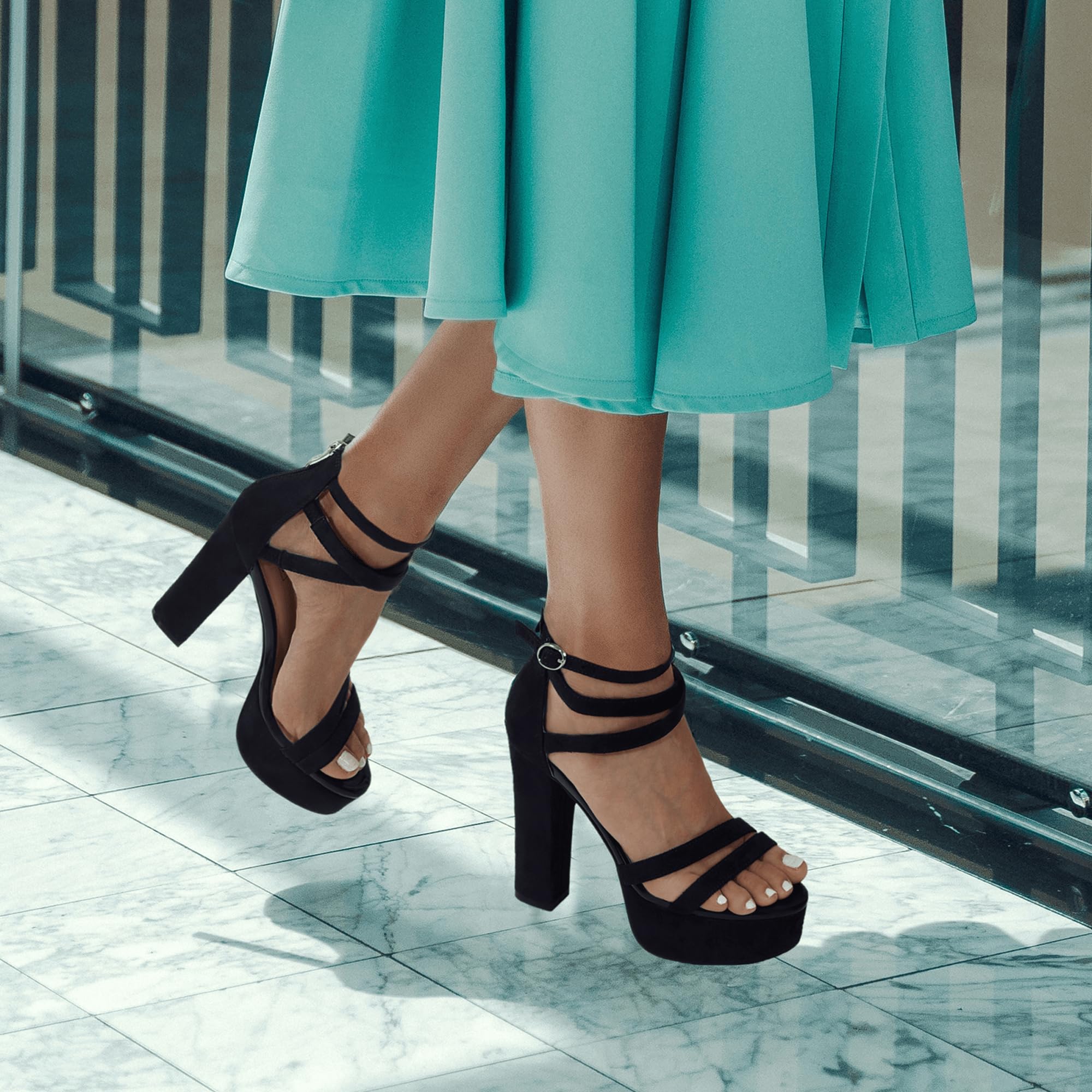 IDIFU Women's Platform Chunky High Heels Dress Sandals Open Toe Ankle Strap Strappy Wedding Bridal Party Dance Shoes For Women Bride