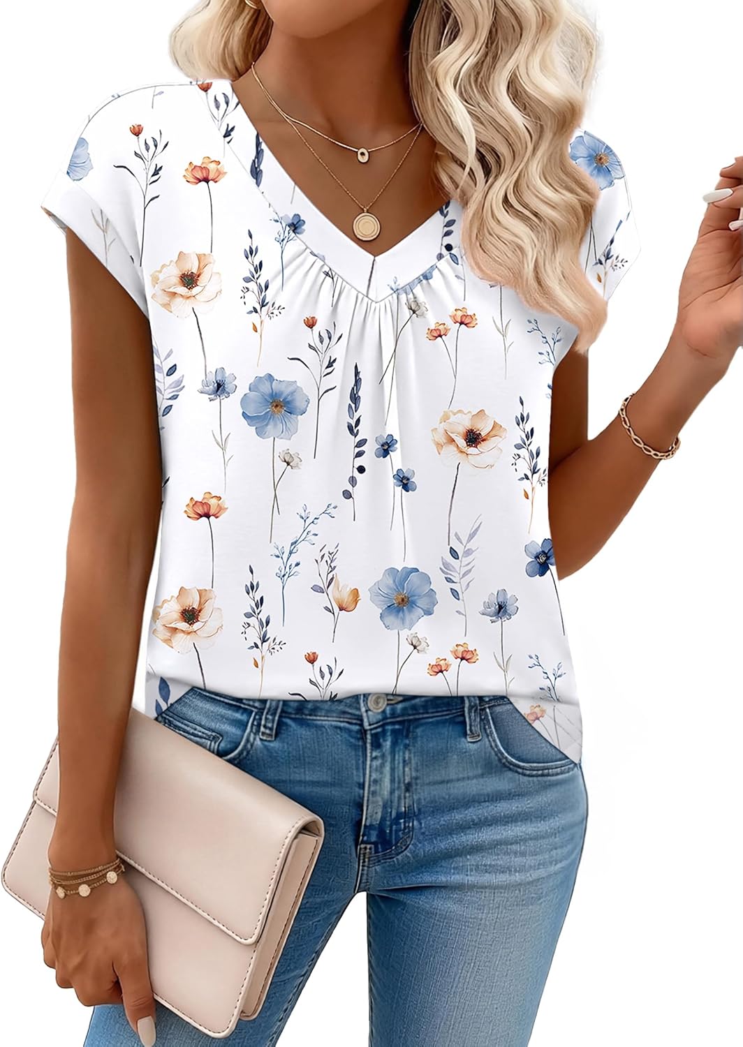 Zeagoo Womens Tops Short Sleeve V Neck Shirts Summer Dressy Casual Business Clothes Work Blouses Fashion Clothing Outfits