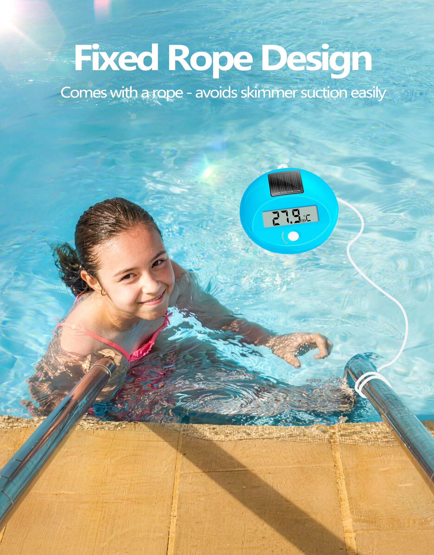 PoolLeader Thermomètre Piscine Flottant Numérique IP68 Grand Écran LCD