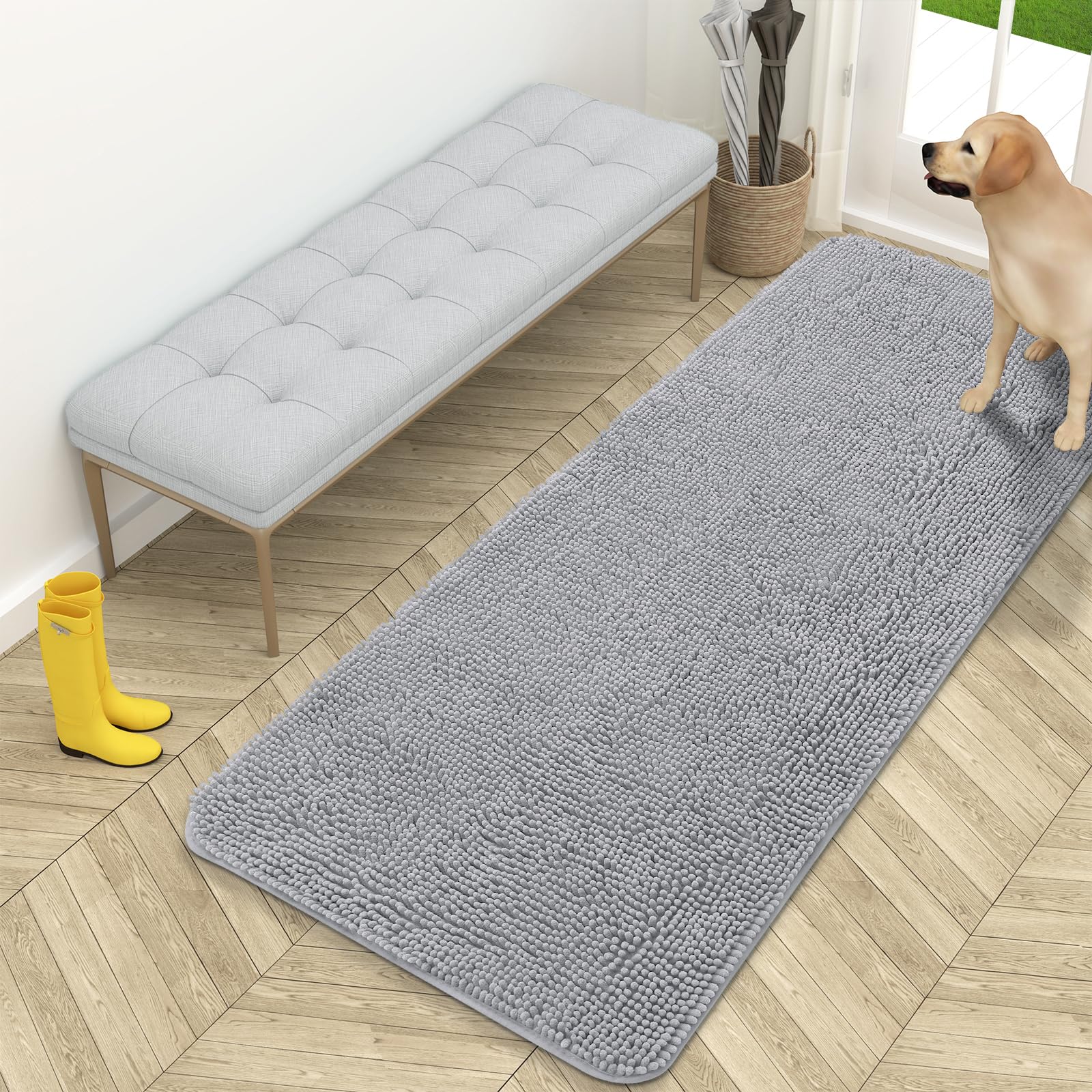 OLANLY Dog Door Mat for Muddy Paws 59x24, Super Absorbent Chenille Mud Mat