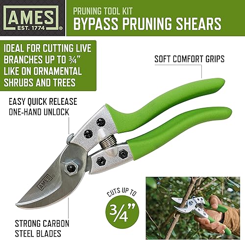 Miniatura 4 de AMES 20213344 Kit de herramientas de poda de 4 piezas con podadoras de bypass y yunque, tijeras de jardín, tijeras de césped y estuche de lona