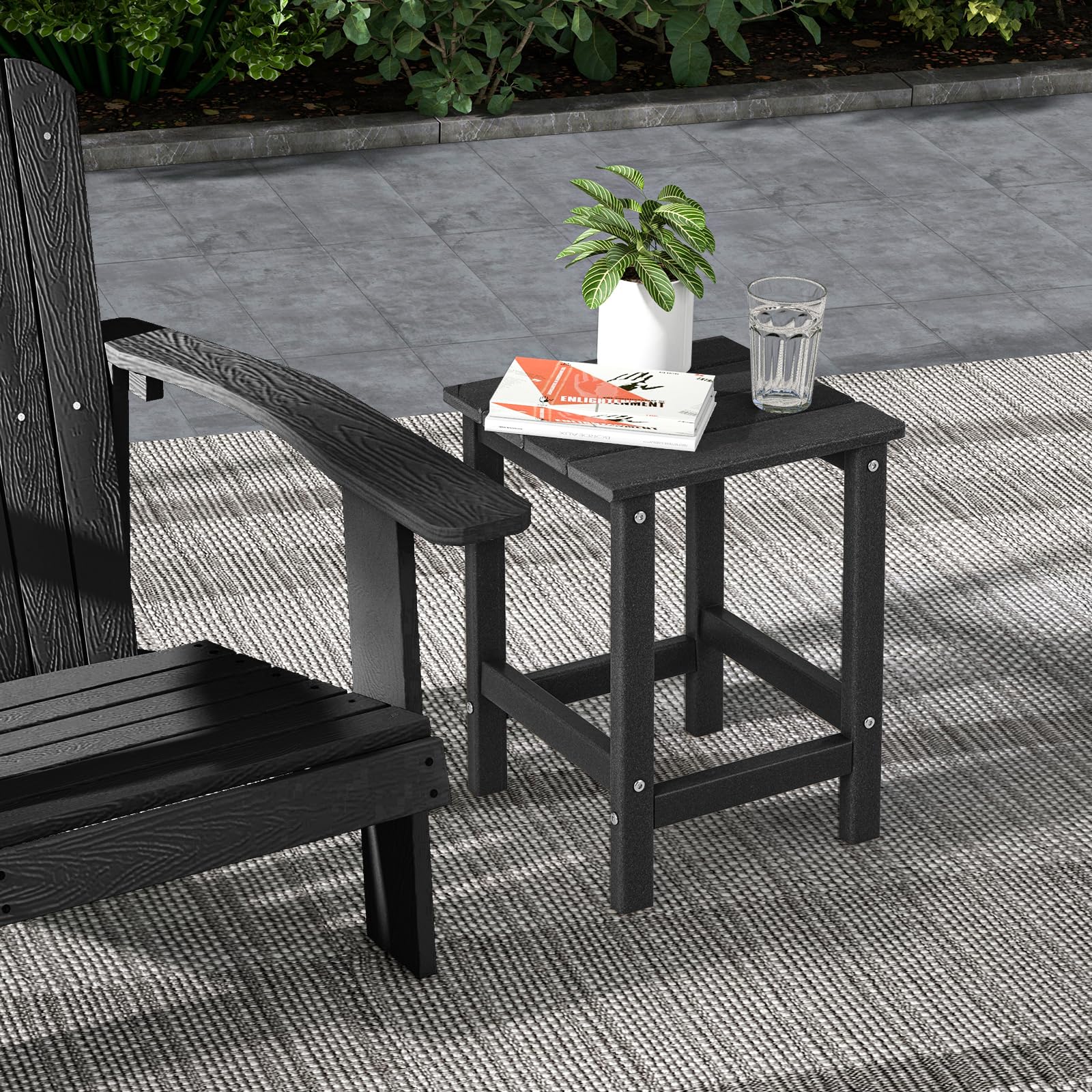 GOPLUS Mesa de jardín pequeña, mesa auxiliar para exteriores de HDPE, mesa de café, mesa de balcón, resistente a la intemperie, mesa de bistró, ahorra espacio para salón, dormitorio, terraza, patio y