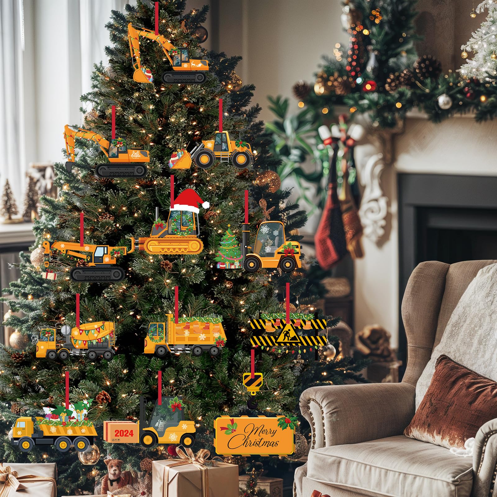 Lot De 24 Décorations De Sapin De Noël En Bois Rustique à Suspendre Sur Le Thème De La Ferme Pour Sapin De Noël