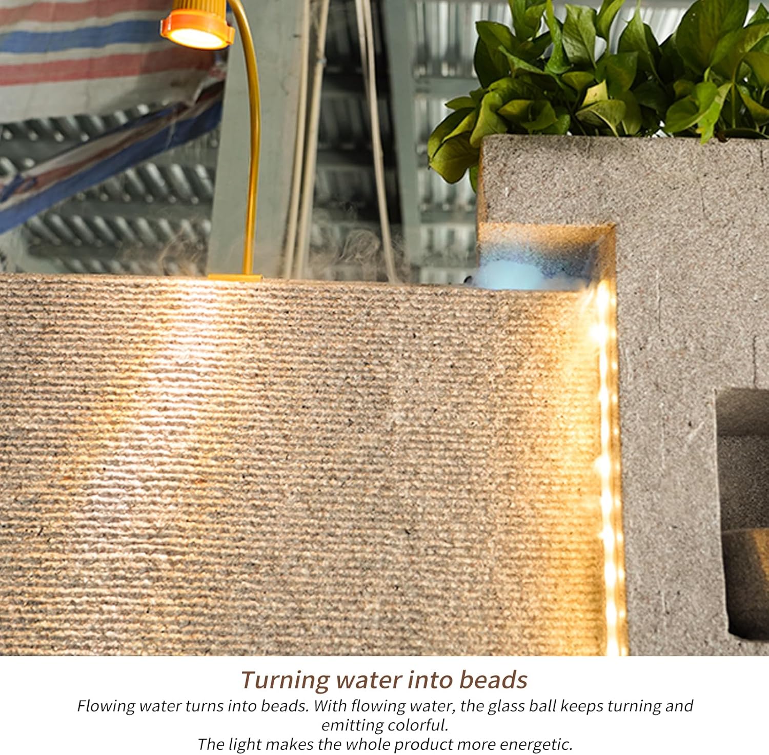 Retro Cement Water Fountain with Lighting, Mist & Waterwheel – 6.89ft Tall Indoor/Outdoor Decor for Garden, Entryway, Pool,Housewarming Gift(Left+Right)(#A+B)