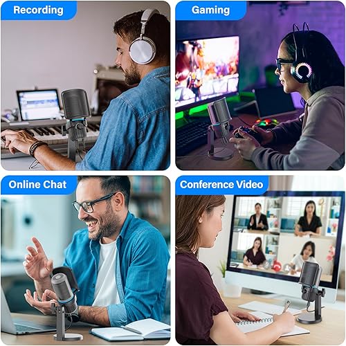 Miniatura 8 de Micrófono de condensador USB para juegos, micrófono de PC para transmisión, podcasts, grabación, micrófono de computadora de escritorio con botón de