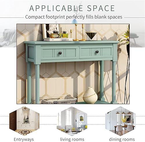 Miniatura 54 de P PURLOVE Daisy Series - Mesa consola pequeña, diseño tradicional con dos cajones y estante inferior para sala de estar y dormitorio