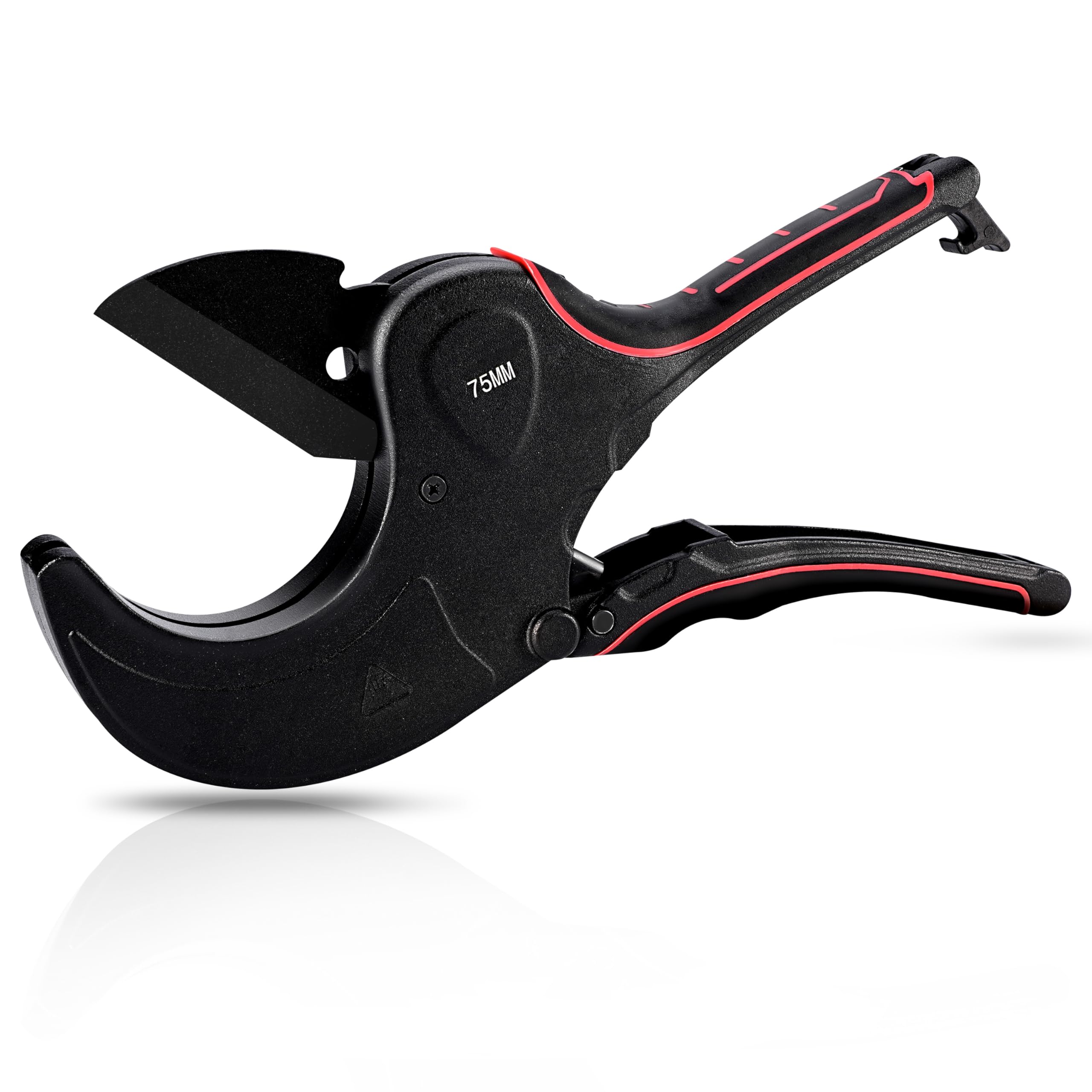 PVC Pipe Cutter Tool, Heavy-Duty PVC Pipe Cutter 3 Inch, 75mm Plastic Pipe Cutter with SK5 Blade and Aluminum Alloy Body, Ratcheting Pipe Cutter and PVC Cutters for PEX, PPR, Hoses and Plumbing Pipes