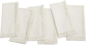 Cloth Napkins with Fringes, 100% Cotton Spring Easter Summer Table Decor, Set of 6 18x18 Inch Reusable Dinner Napkins for Parties and Weddings - Natural Color