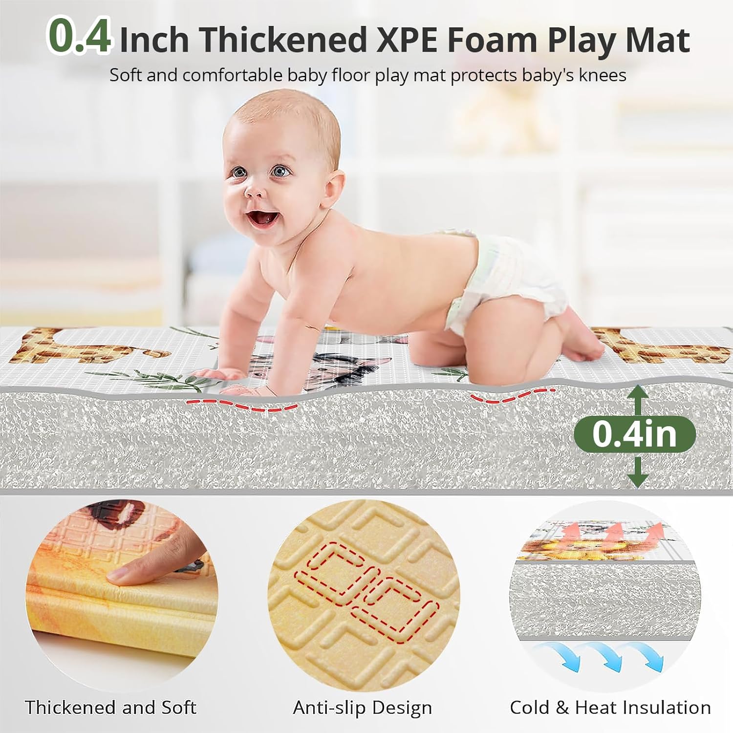71x59 Baby Play Mat for Floor, Foldable and Foam Babies Activity Tummy Time Playmat, Waterproof & Anti-Slip Crawling Mats, Kids Non Toxic Foam Thick Play Mat for Baby, Toddlers,Lion,71x59