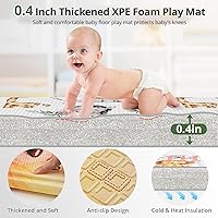 Vista 2 de 71x59 Foldable Baby Play Mat for Floor, Foam Playmat for Babies 0-12 Months, Kids Non Toxic Thick Play Mat , Waterproof & Anti-slip Crawling