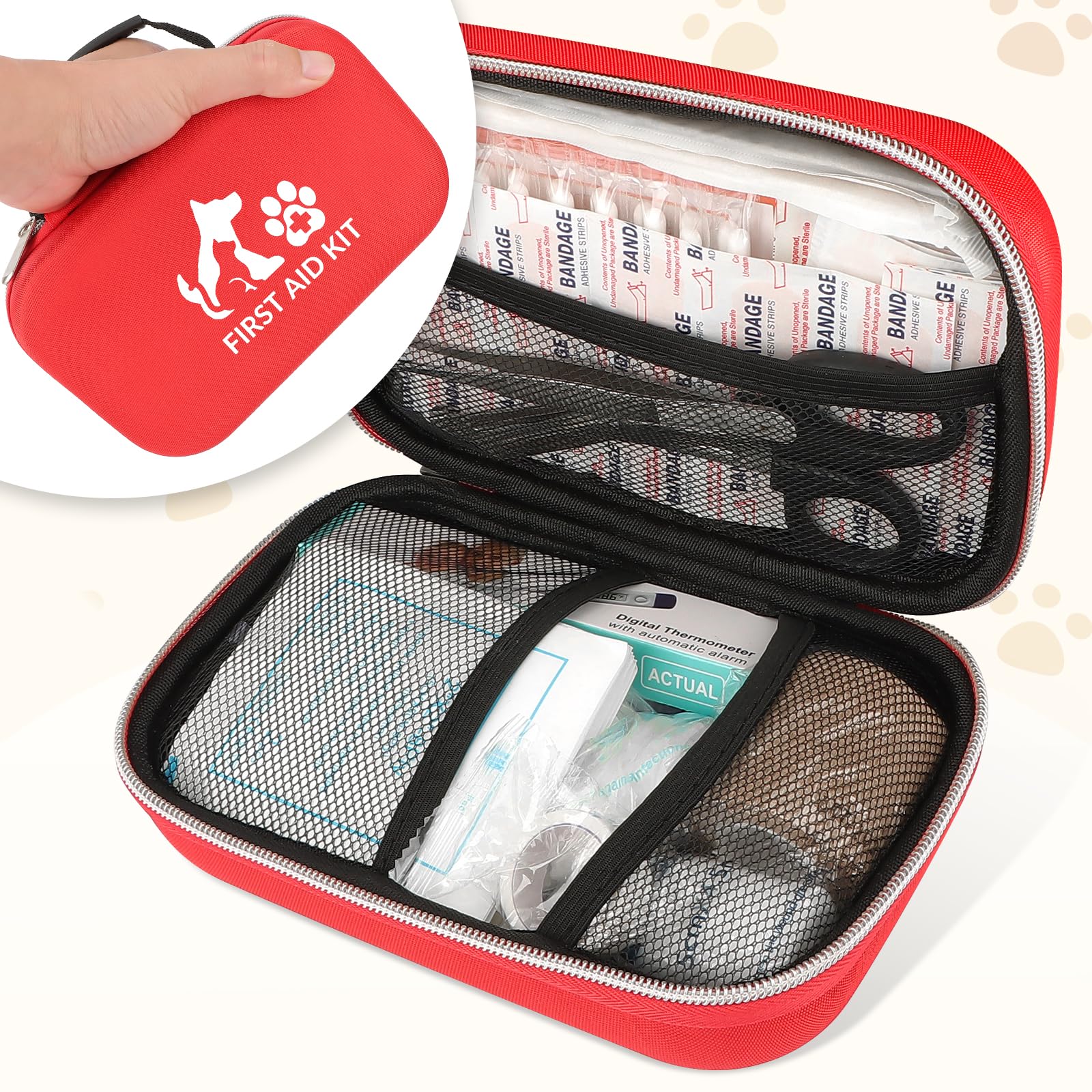 AOBOPLE Kit de primeros auxilios para mascotas, cuidado esencial para perros y gatos, incluye 83 artículos para una protección total de tu mascota, ideal para viajes, camping, uso doméstico