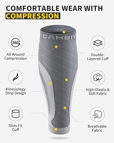 Vista 24 de CAMBIVO 3 pares de mangas de compresión de pantorrilla para hombres y mujeres, calcetines de compresión sin pies para espinillas, alivio del dolor