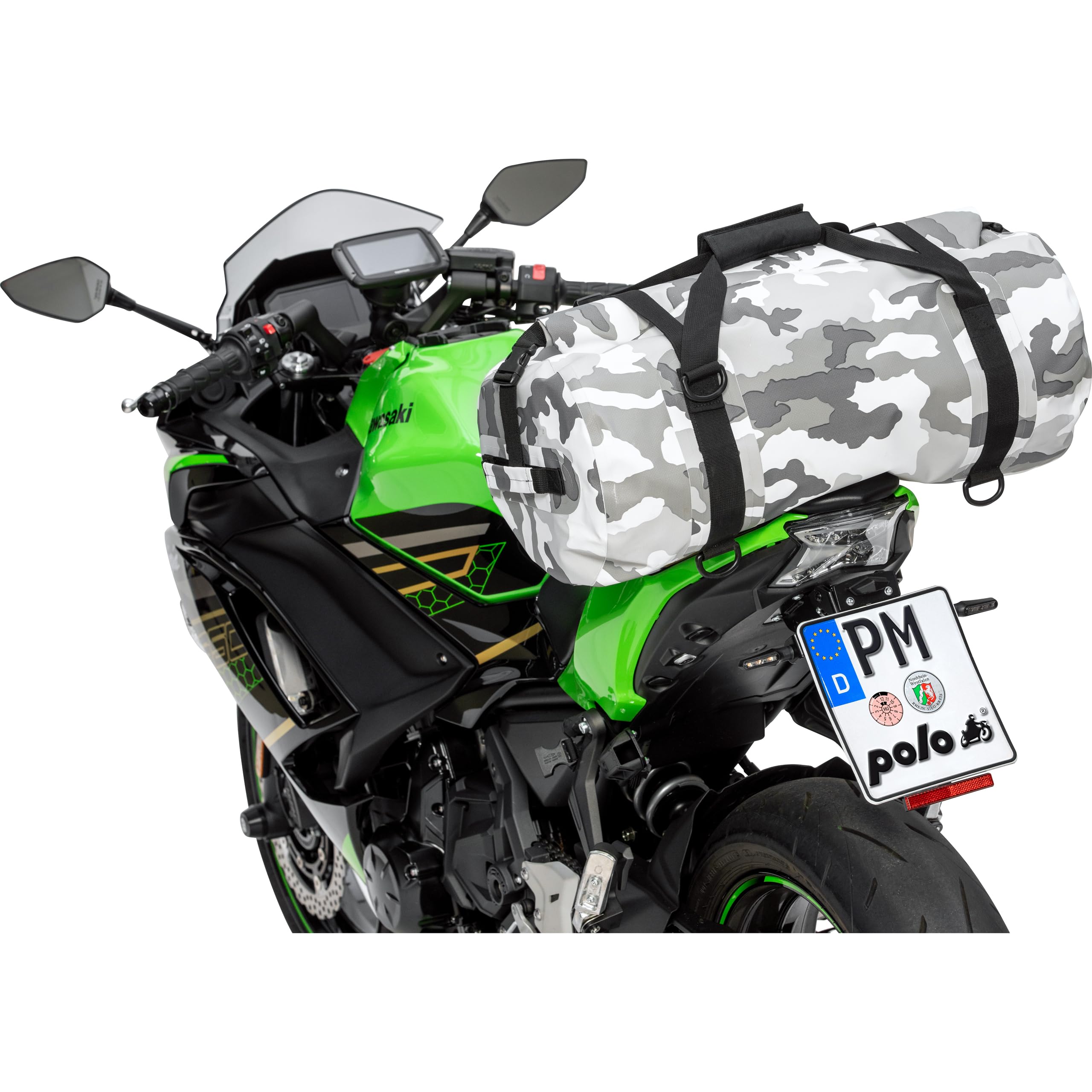 QBag wasserdichte Gepäckrolle Hecktasche 45L für Motorrad - Camouflage