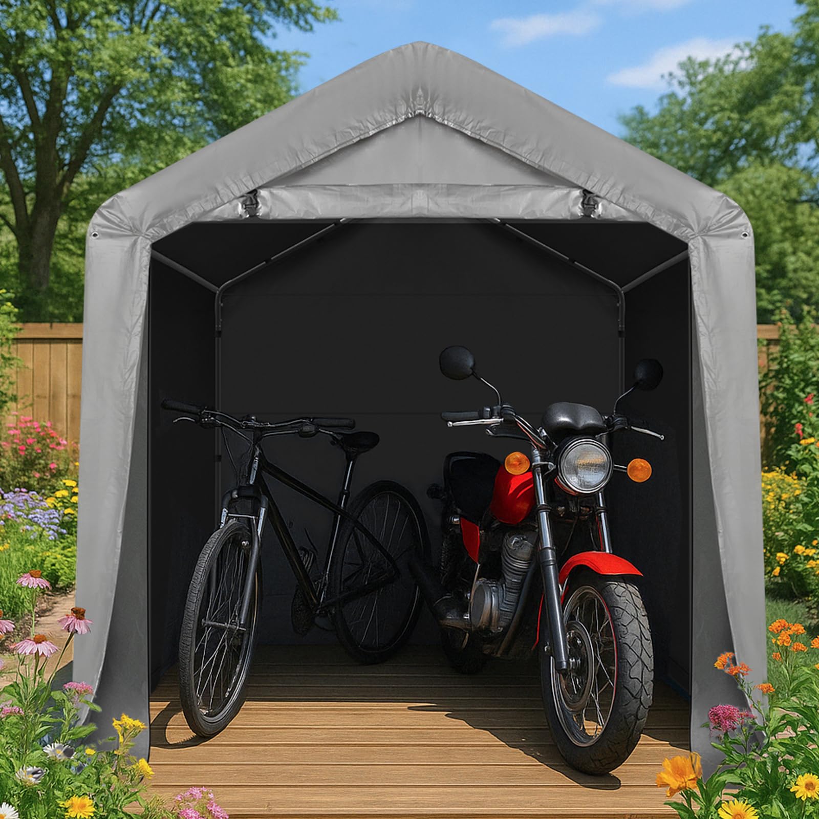 Bonnlo Carport Garagenzelt, Winterfest Aufblasbar Lagerzelt Gerätehaus mit Stabiler Stahlrohrkonstruktion, Autozelt, Dunkelgrau (180x180cm)
